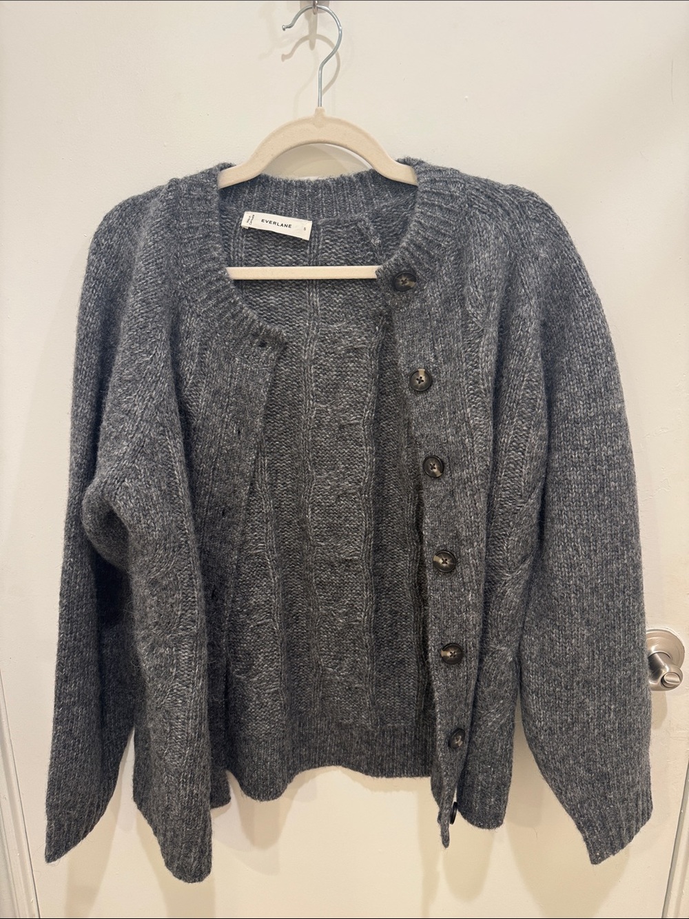 Everlane Charcoal Cable-Knit Button Front Cardigan